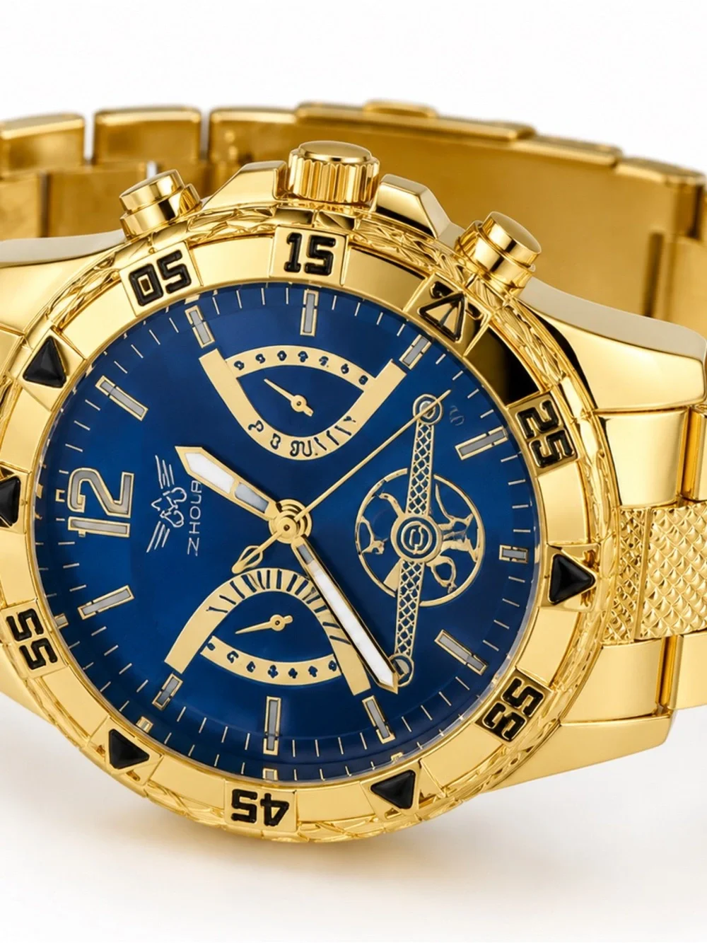 Gold-Tone Men's Watch with Blue Dial